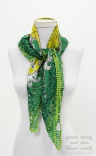 Gianfranco Ferre Green Yellow Silk Floral Cut Out Scarf
