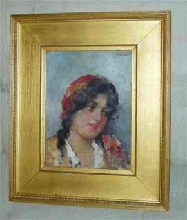 Antique Italian Painting Gypsy Girl Giovanni Battista