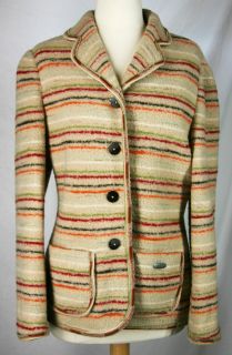 Giesswein wool fleece Coat Jacket Blazer 40 M beige red brown stripe