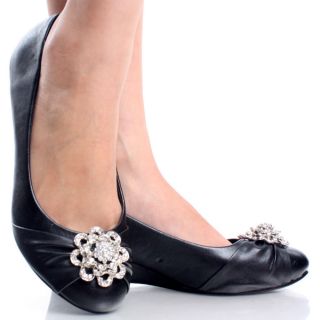 Black Designer Rhinestone Flower Comfort Work Womens Wedge Shoes Size