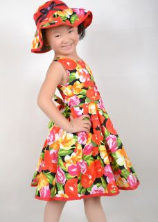New Girls Dress Outfit Hat Flower Party Christmas Kids Gift Size 3 8