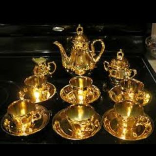 Vintage Musical China Demi Tasse Gold Coffee Tea Set / Childrens Kids