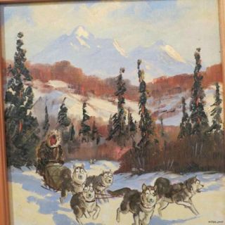 Ellen Henne Goodale Alaska Oil Painting Eskimo Sled Dog Team Original