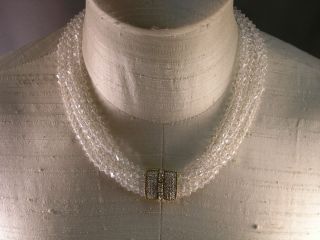 Vintage Ciner Multi Strand Crystal Bead Necklace with Big Rhinestone