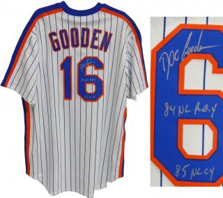 DWIGHT Doc GOODEN Signed Mets White Cooperstown Jersey w/84 ROY & 85