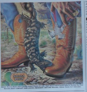 1980 Print Ad Nocona Cowboy Boots Gila Monster Western Art