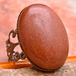 Red Goldstone Solid Copper Adjustable Ring Size 6 75 7 25 7 75 8 25