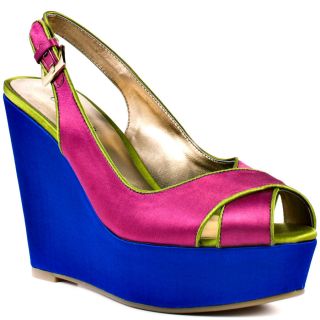 Guess Goldwin 3 Pink Multi Satin Wedges Size 5 5M
