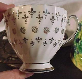Gladstone China Cup Saucer Silver Fleur de Lis
