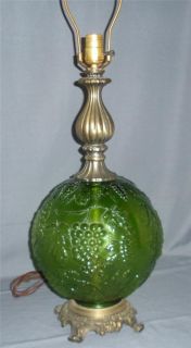 Retro Emerald Green Glass Ball Electric Table Lamp Grapes Vintage