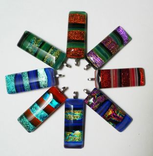Multi Color Dichroic Glass Rectangular Pendant Unique Handmaded