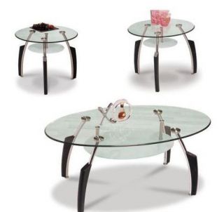  ROOM WITH THIS ATTRACTIVE GLASS TOP COFFEE TABLE AND END TABLES SET