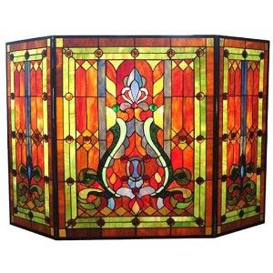 New Victorian Style Stained Art Glass Fireplace Screen