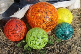 Set of 5 Hand Blown Glass Floats Gazing Garden Balls Autumn Harvest
