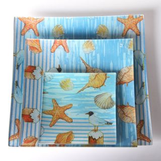  Decorative Rectangle Glass Appetizer Candy Plate Tray with Ocean Decal