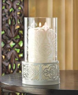 White Lace Glass Hurricane Pillar Garden Candle Holder