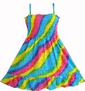 Girls Dress Rainbow Smocked Halter Children Clothing Sz 2 3 4 5 6 6X 7