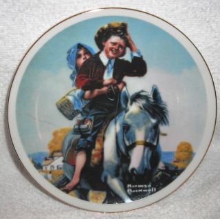   Rockwell Vtg IMM Boy Girl Riding Their Horse Home From School Plate