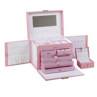 Large Pink Leather Jewelry Box Boxes Train Case Cases