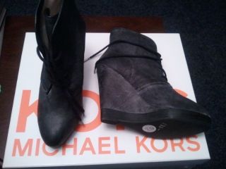NIB AUTH Michael Kors Boots ankle lace Suede Platform Wedge Heel Black