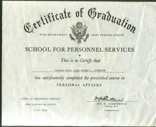  Department School for Personnel Services Graduation Certificate 1945