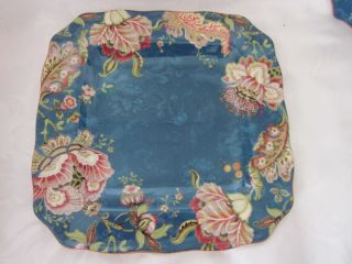 222 FIFTH GABRIELLE PAISLEY FLORAL TEAL SQUARE DINNER PLATES SET OF 6