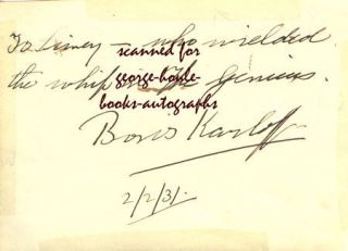Boris Karloff Autograph 1931 Frankenstein