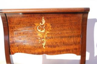 Antique Victorian Mahogany Bench with Inlaid Curved Inward Arm Rest C