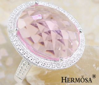  925 Huge Oval Mystical Pink Topaz Flower Glyph Fascinating Silver Ring