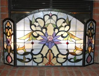 Tiffany Style Stained Glass Fire Place Screen Floral