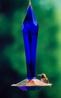 Cobalt Blue Handcrafted Blown Glass Hummingbird Feeder