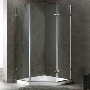  Frameless Neo Angle Clear Glass Shower Enclosure Brushed Nickel Finish