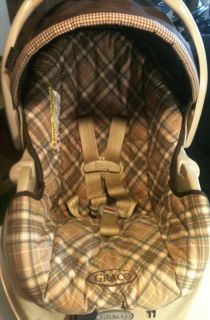 GRACO Snugride Carseat Base Tan Teal Creme Plaid Brown Gingham Canopy
