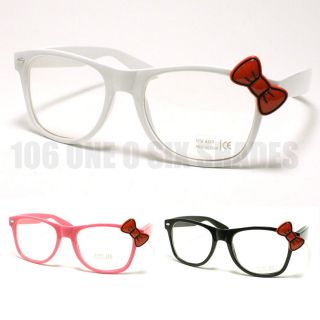  Lenses Eyeglass Frame with Cute Red Bow Retro Nerd Geek Style