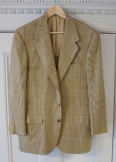 OXXFORD Glen Plaid Tan Blue Linen Wool Tweed Full Canvas Blazer 39R