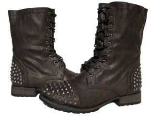 Womens Spiky Studded Lace Up Boots Brown Winter Snow Shoes Ladies