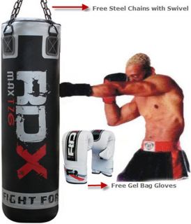 Auth RDX Heavy 5FT Punch Bag + Boxing Gloves + Chains MMA UFC Kick