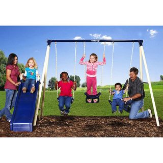 New Metal Swing Set Kids Slide Outdoor Play Toy Glider