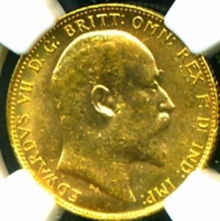1908 GR Britain Edward VII Gold Coin Sovereign NGC Certif Genuine