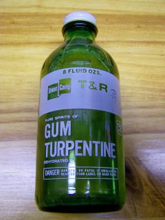 Vintage 8oz green glass bottle   Union Camp gum turpentine. Excellent
