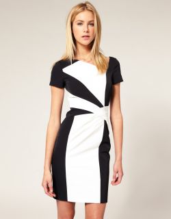 Karen Millen Black White Graphic Colour Block DL013 Pencil Party Dress