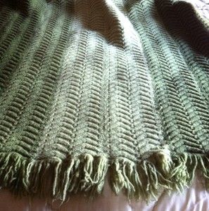 Green Herringbone Afghan Throw Blanket with Fringe