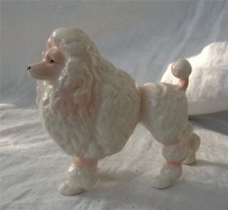 Vtg Japan Poodle Standing Figurine White Pink Souvenir International