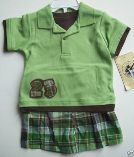 Goodlad Green Shirt Plaid Shorts 2 PC Set Boy 6 9 M
