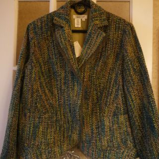 Coldwater Creek Green Blue Tweed Jacket Blazer Sz 1x NWT Tulle Detail