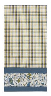 Country Primitive Mist Blue Green Plaid Floral Dish Towel from IHF