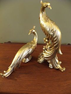 Hollywood Regency Vintage Gold Peacock Figurines