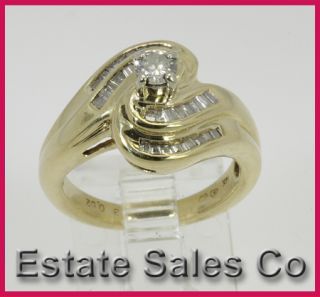 Ladies 14k Yellow Gold Round & Baguette Diamond Wedding Ring 0.52