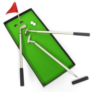 Pen Set Mini Golf Game Desk Putting Green 8 Clubs Gift Wrap Box