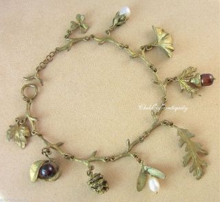   Silver Seasons Pearl ACORN Ginkgo Boxwood PINECONE Leaf Bracelet